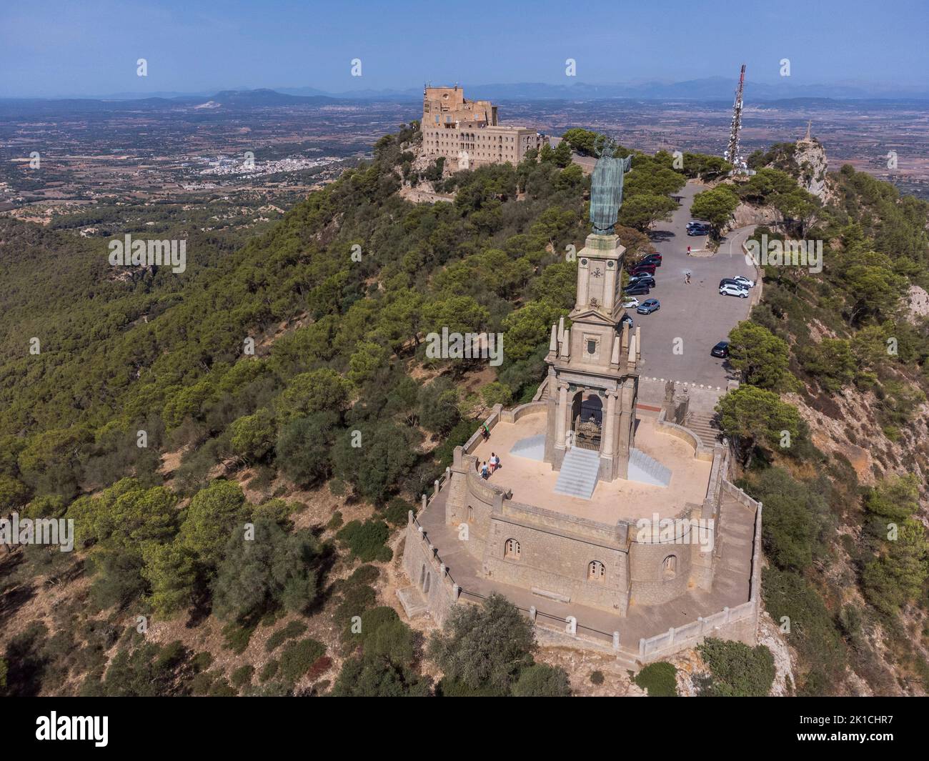 Santuario de la Mare de Déu de Sant Salvador, siglo XIV, Monumento a Cristo Rey, Felanitx, Mallorca, Islas Baleares, España Foto de stock