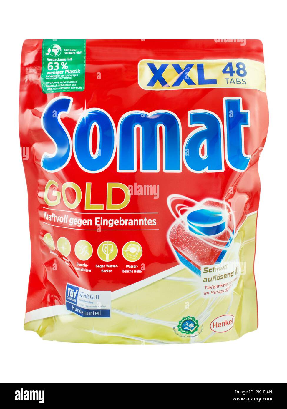 48 Somat Gold Tabs XXL von Henkel auf weissem Hintergrund Foto de stock