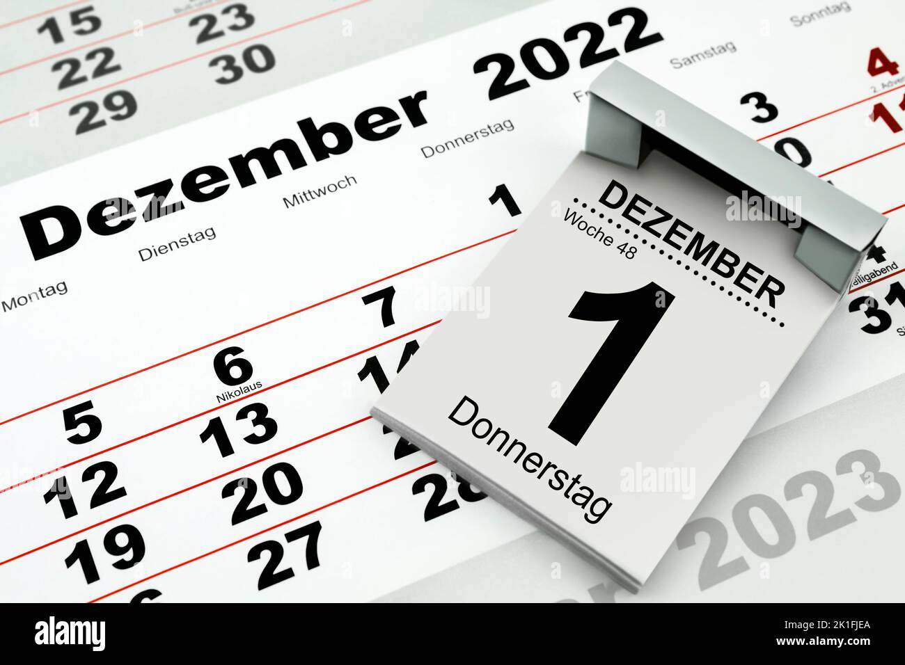 Calendario alemán 2022 de diciembre de 1 Jueves semana 28 y Lunes Martes Miércoles Viernes Sábado Domingo Foto de stock