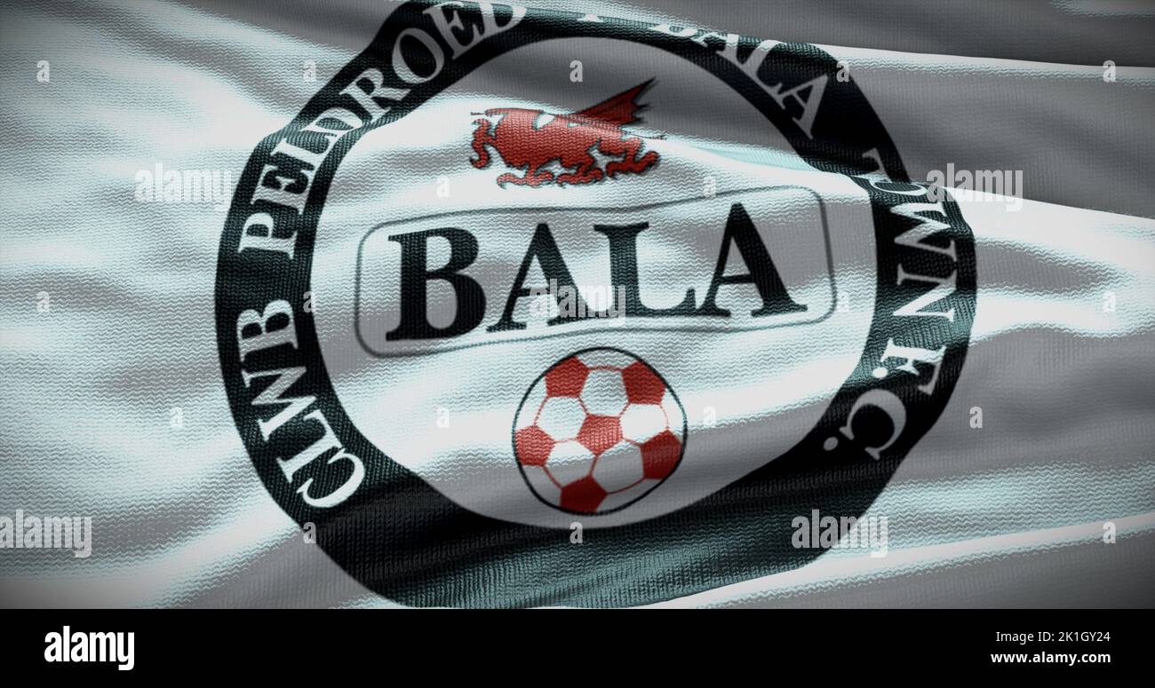 Barcelona, España - 17 de septiembre de 2022: Club de fútbol Bala Town FC, logotipo del equipo de fútbol. Ilustración 3D, Editorial ilustrativa. Foto de stock