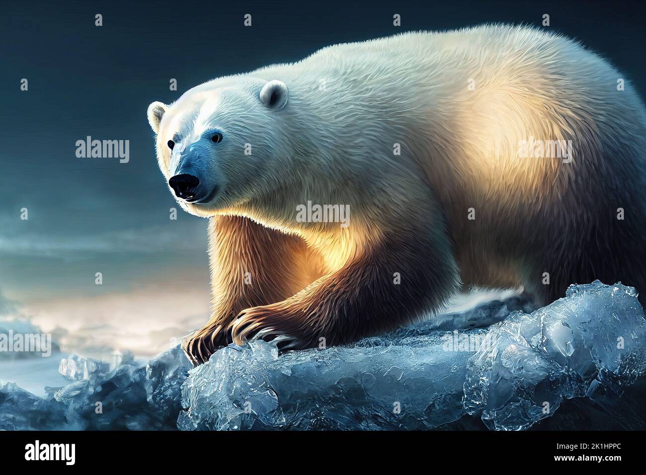 Oso polar sobre la nieve en el bosque ártico. Especies Ursus maritimus. Oso blanco sobre la nieve en el hábitat natural. Escena de la fauna silvestre de la Antártida y comportamiento animal Foto de stock