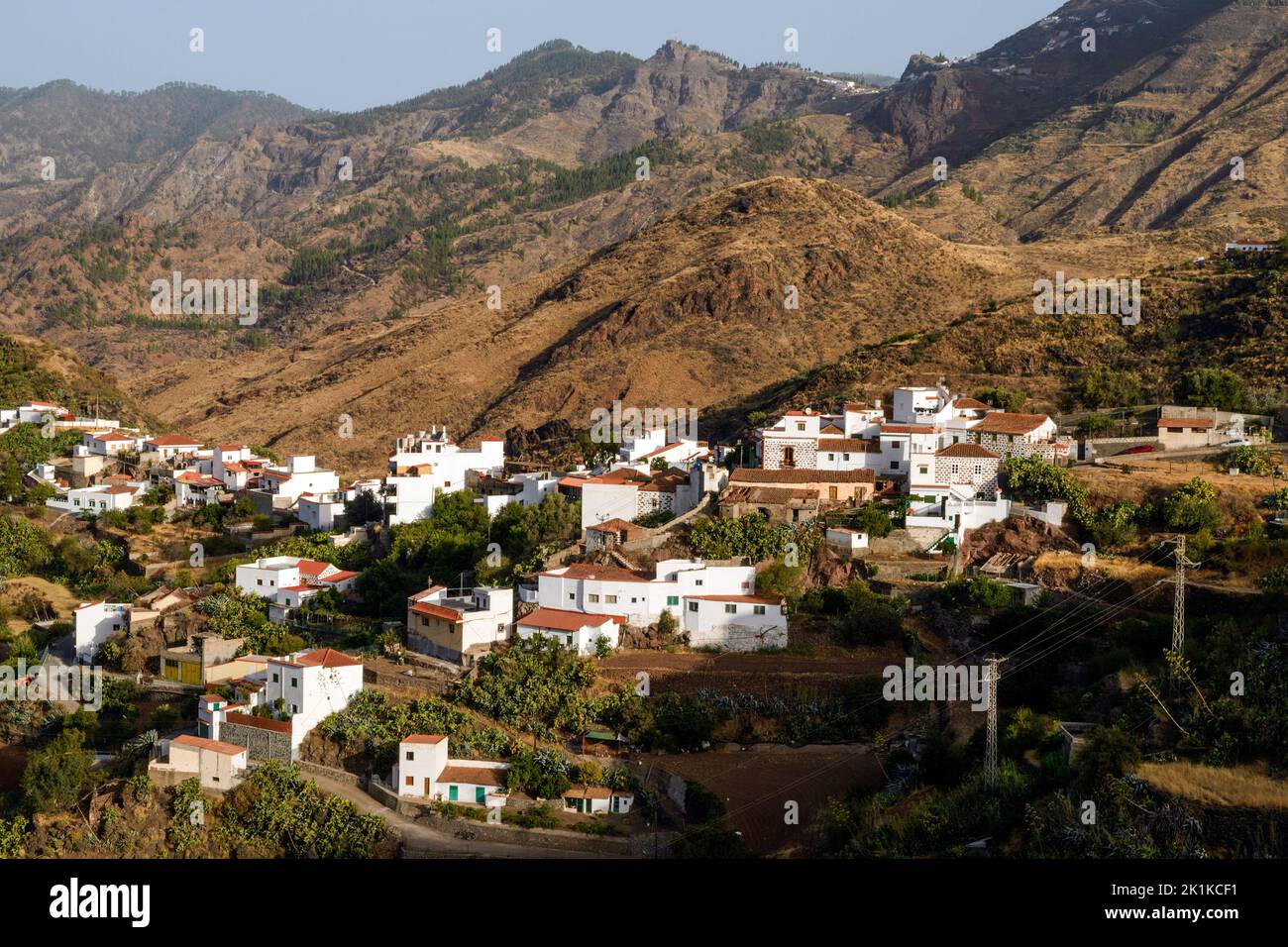 Vista aérea de Tejeda, Sierra Central, Las Palmas, Gran Canaria, Islas Canarias, España Foto de stock