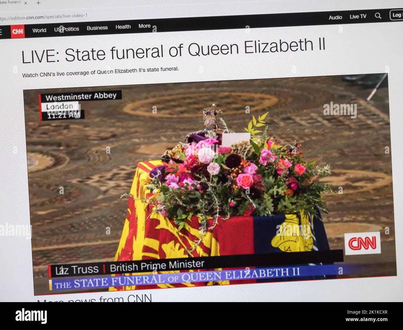El sitio web de CNN News durante el funeral de la Reina Isabel II en Londres el 19th de septiembre de 2022. Foto de stock