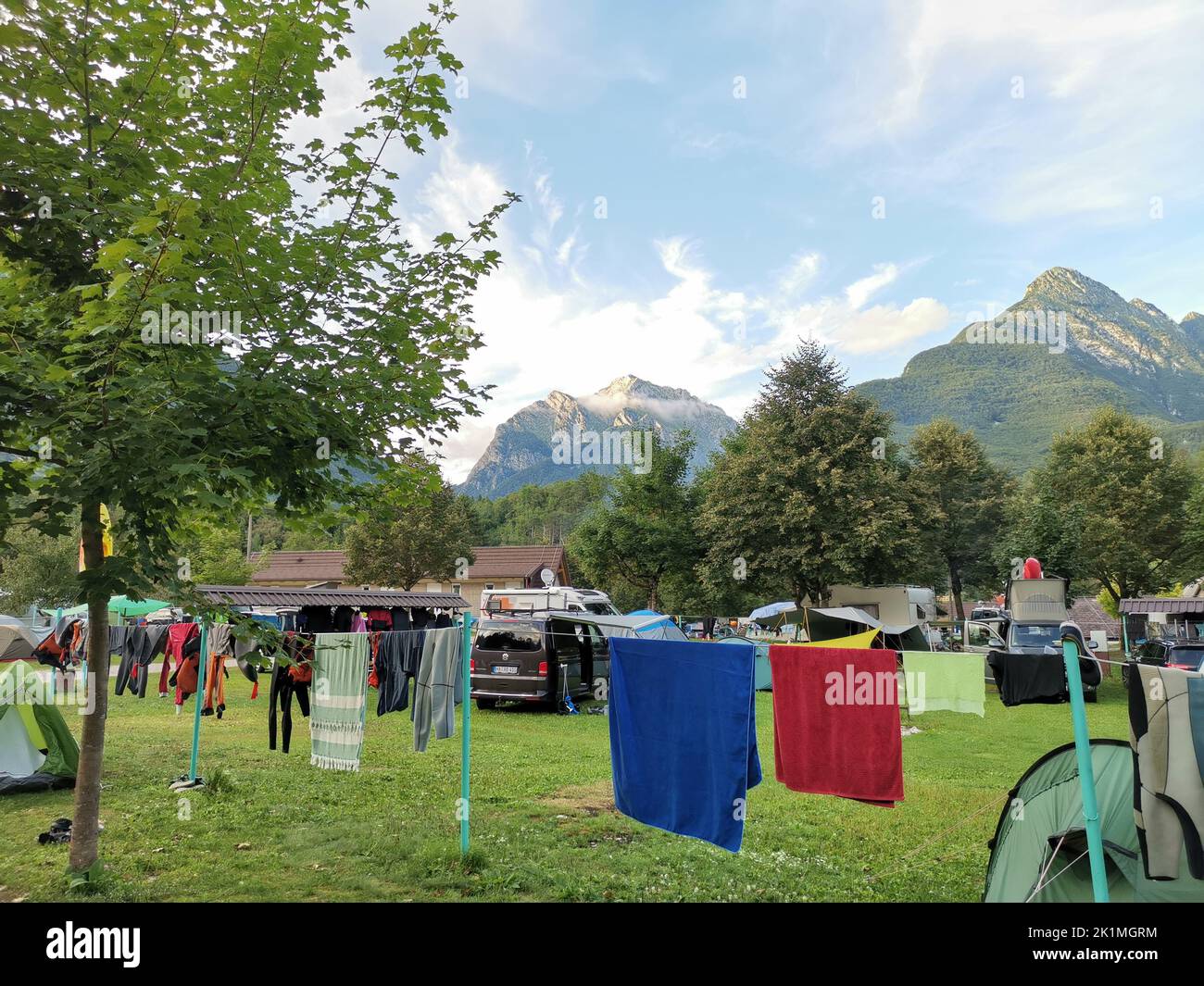 Landschaft Slowenien Soca Valley Campingplatz (Julische Alpen) Foto de stock