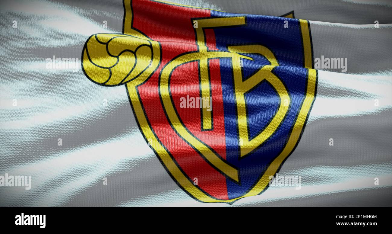 Barcelona, España - 17 de septiembre de 2022: Club de fútbol Basel FC, logotipo del equipo de fútbol. Ilustración 3D, Editorial ilustrativa. Foto de stock