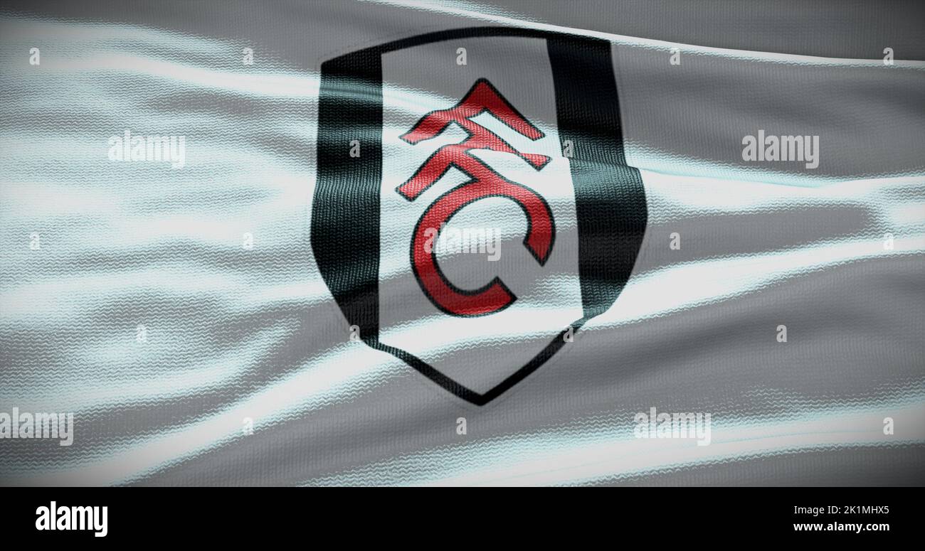 Barcelona, España - 17 de septiembre de 2022: Club de fútbol Fulham FC, logo del equipo de fútbol. Ilustración 3D, Editorial ilustrativa. Foto de stock