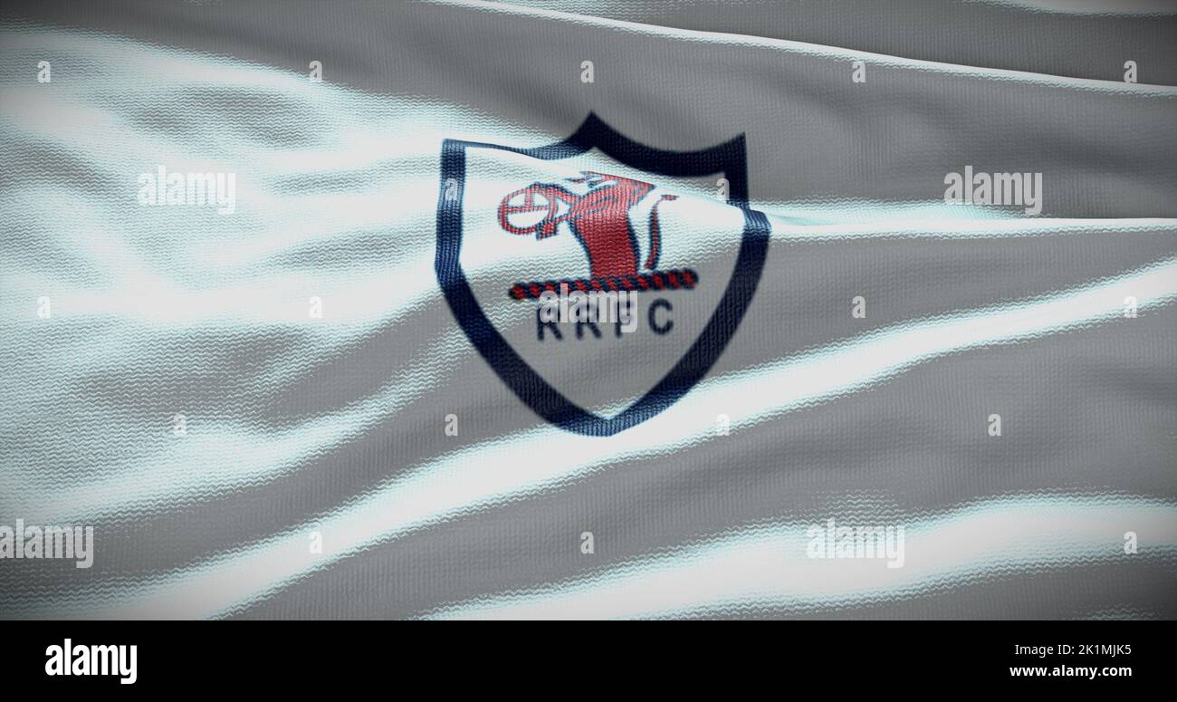 Barcelona, España - 17 de septiembre de 2022: Equipo de fútbol Raith Rovers FC, logo del equipo de fútbol. Ilustración 3D, Editorial ilustrativa. Foto de stock