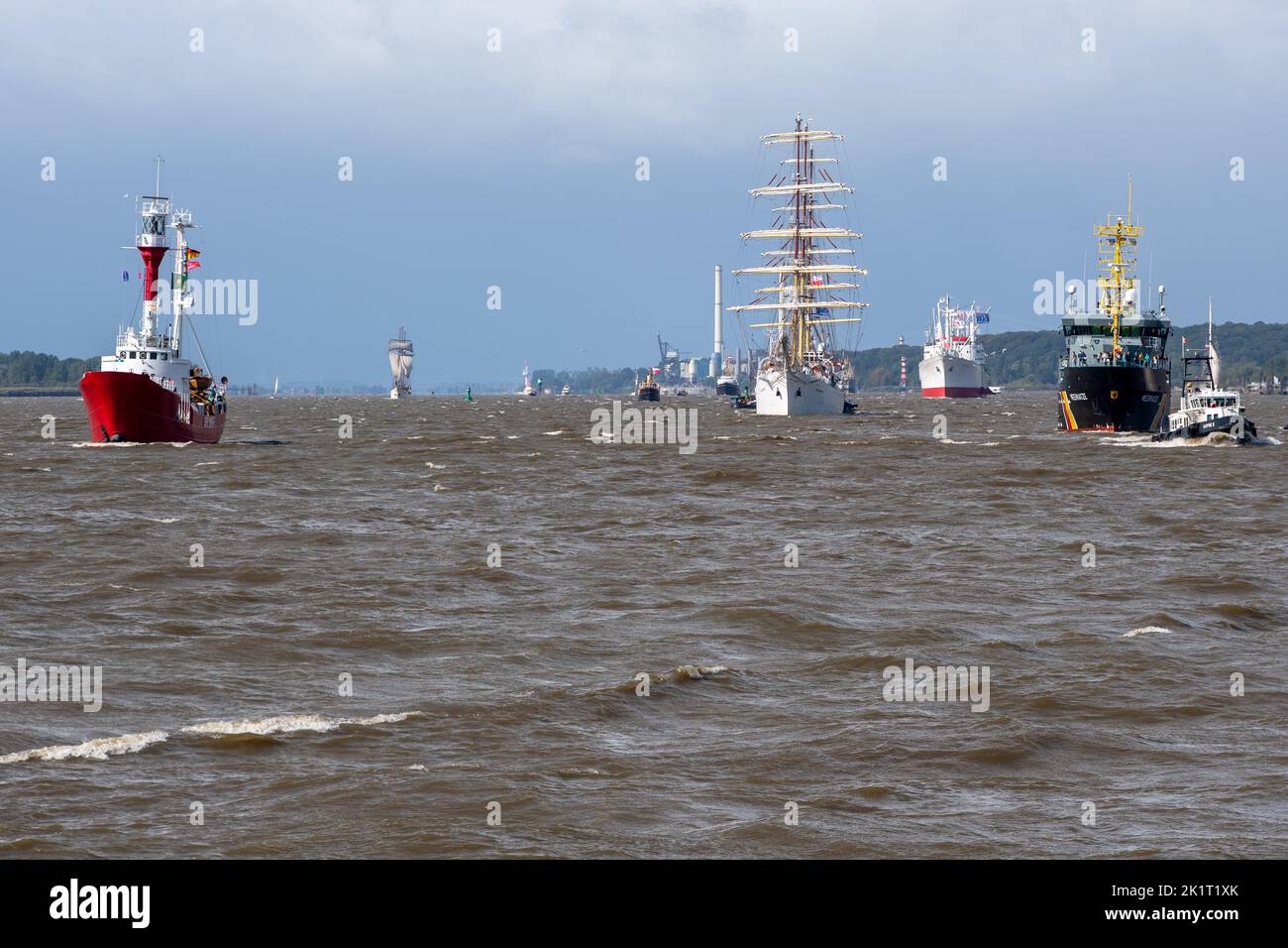 Sailingship Dar Mlodziezy de Polen, Hamburgo, Hafen, Puerto, 833. Hafengeburtstag, Aniversario, Schiffe, Barco, Elba, Wasser, Fluss, Río, Foto de stock
