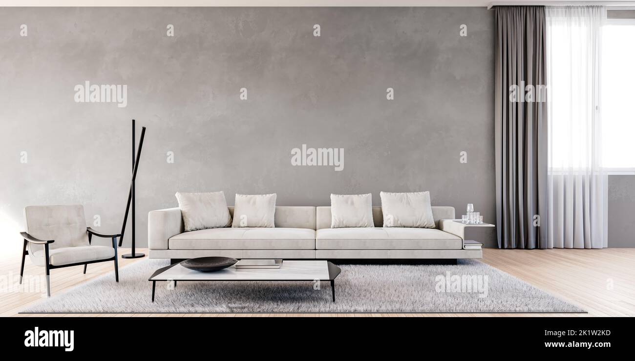Cerca de un reposapiés gris y un sofá en el moderno salón con suelo de  moqueta y parquet