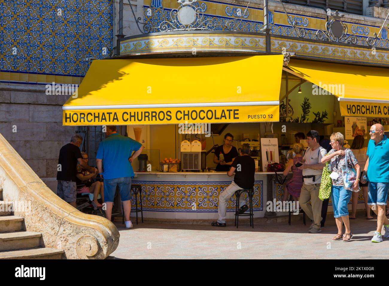 Horchata Churros Chocolate en Valencia, España en septiembre Foto de stock