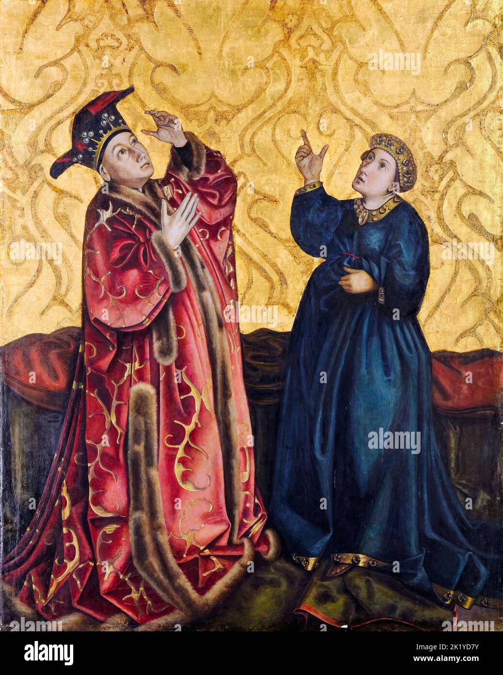 Emperador Augusto y la Sibila Tiburtina, pintura copiada en temple sobre madera por Gertrud Bock-Schnirlin según Konrad Witz, alrededor de 1933 Foto de stock