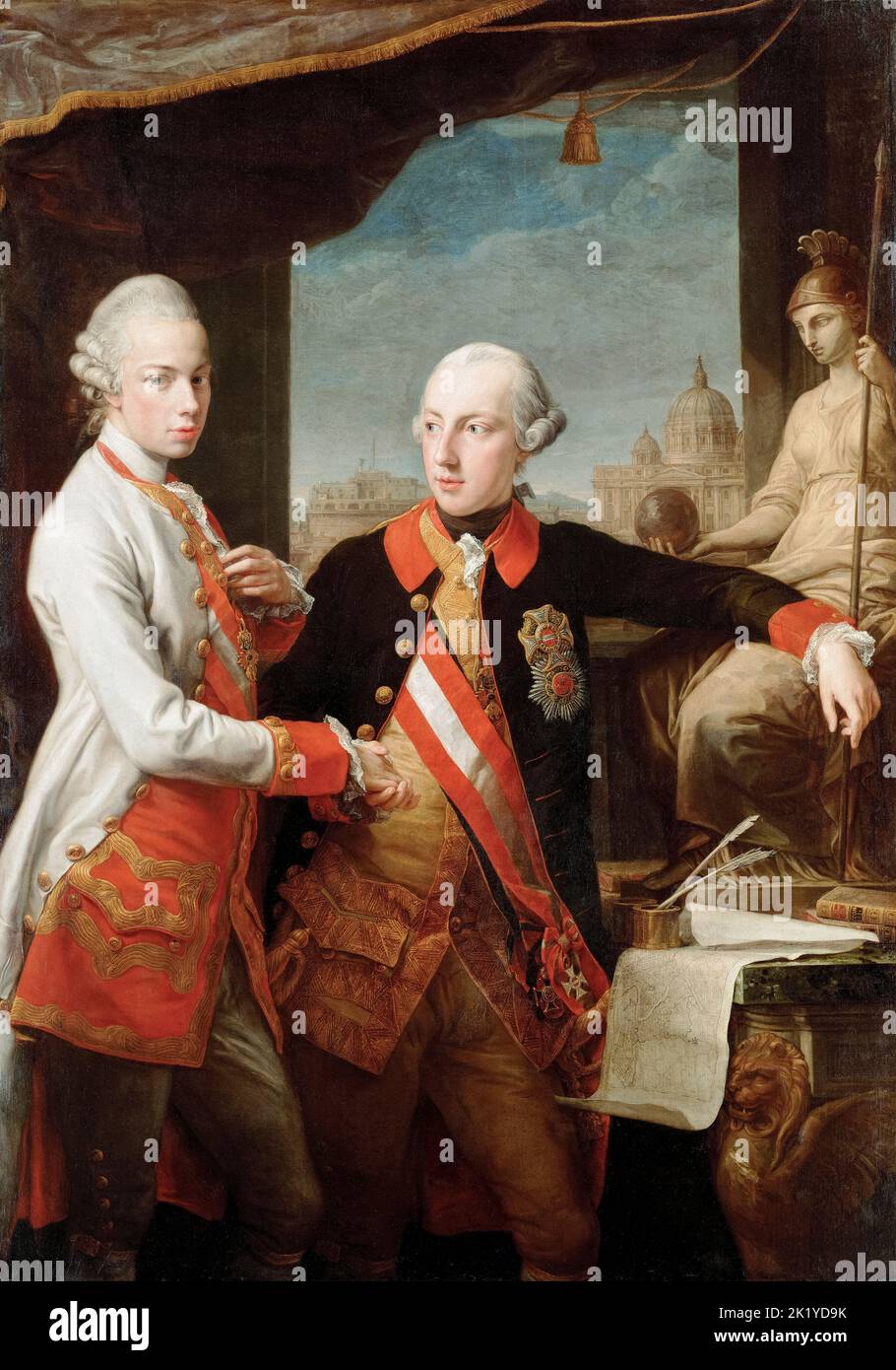 José II (1741-1790), Sacro Emperador Romano (1765-1790), con su hermano Pedro Leopoldo (1747-1792), Gran Duque de Toscana (1765-1790), más tarde Leopoldo II, Sacro Emperador Romano (1790-1792), retrato en óleo sobre lienzo de Pompeo Batoni, 1769 Foto de stock