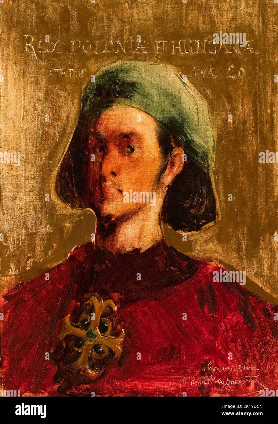 Władysław III (1424-1444), alias Ladislao de Varna, rey de Polonia (1434-1444), retrato al óleo sobre lienzo de Konrad Krzyżanowski, 1900 Foto de stock