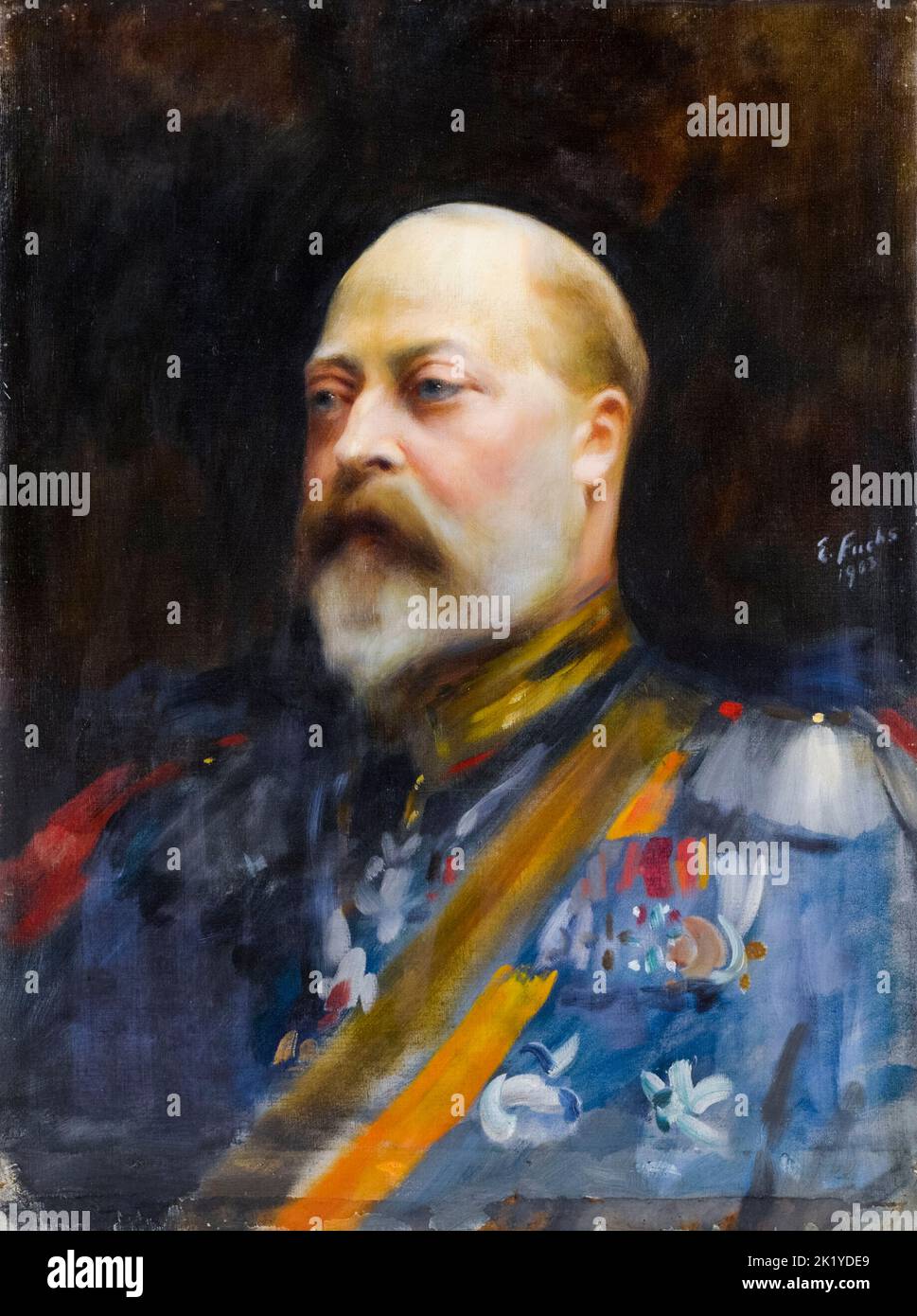 Eduardo VII (1841-1910), rey del Reino Unido de Gran Bretaña e Irlanda (1901-1910), retrato al óleo sobre lienzo de Emil Fuchs, 1903 Foto de stock