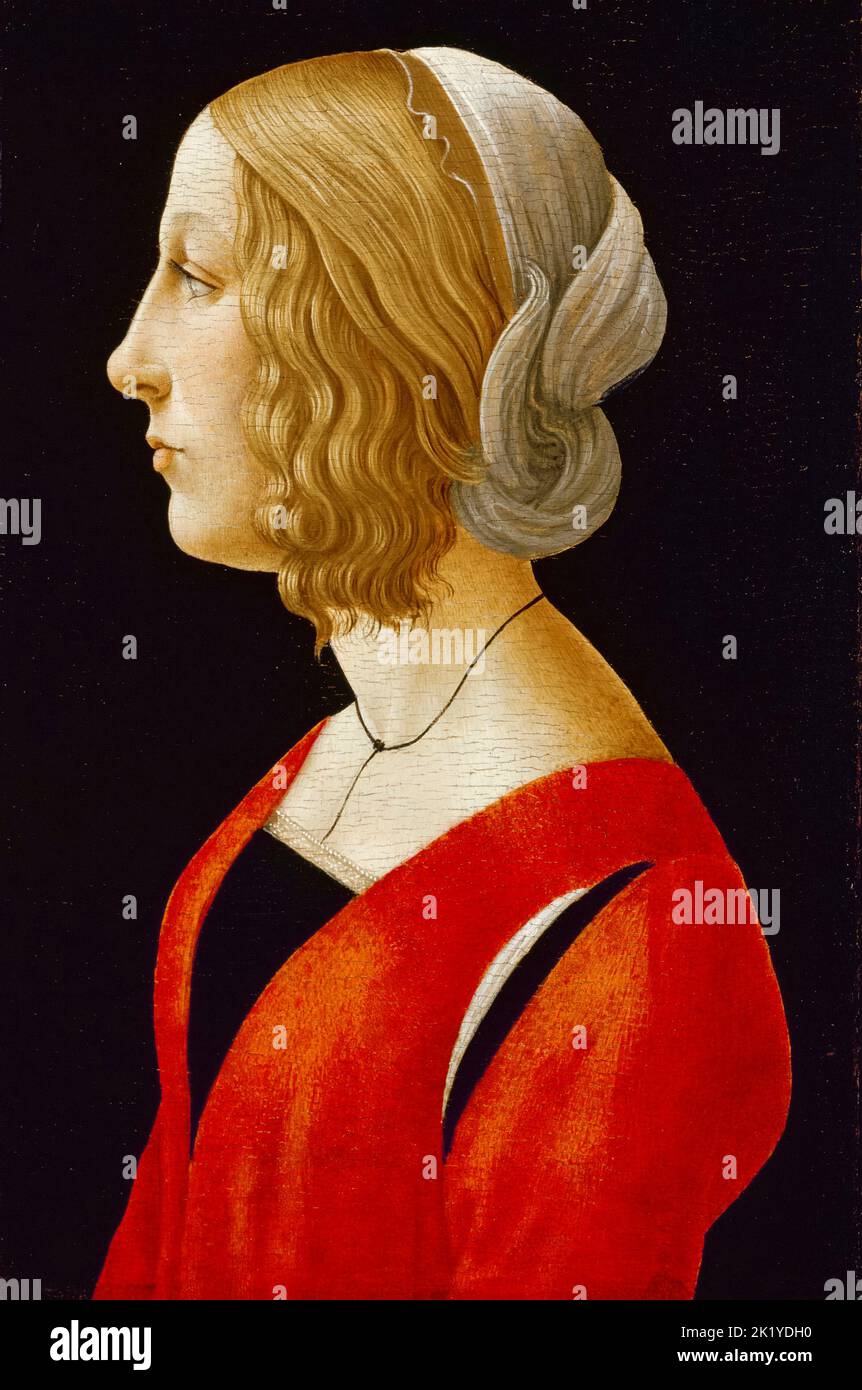 Raffaellino del Garbo, Busto de una mujer joven, retrato a temperatura sobre madera, 1485-1490 Foto de stock