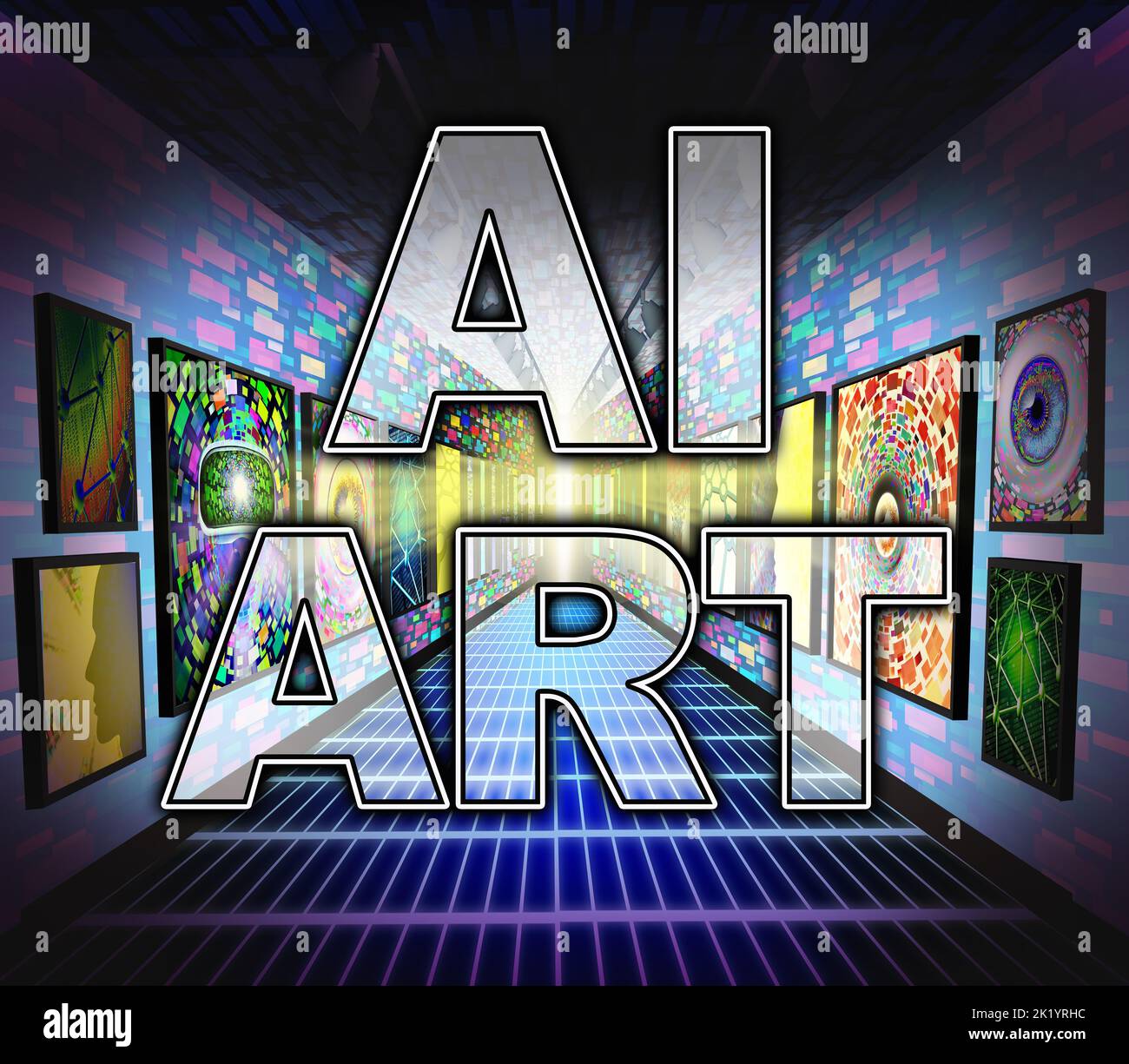 AI arte o pintura artificial símbolo que representa obras artísticas que serían generadas por una computadora como una simulación de la capacidad creativa humana como un Foto de stock