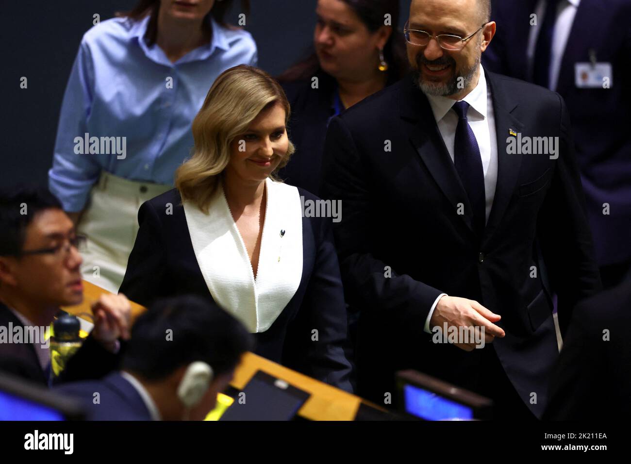 La primera dama de Ucrania, Olena Zelenska, llega para asistir a la 77th Sesión de la Asamblea General de las Naciones Unidas en la Sede de la ONU en Nueva York, Estados Unidos, el 21 de septiembre de 2022. REUTERS/Mike Segar Foto de stock