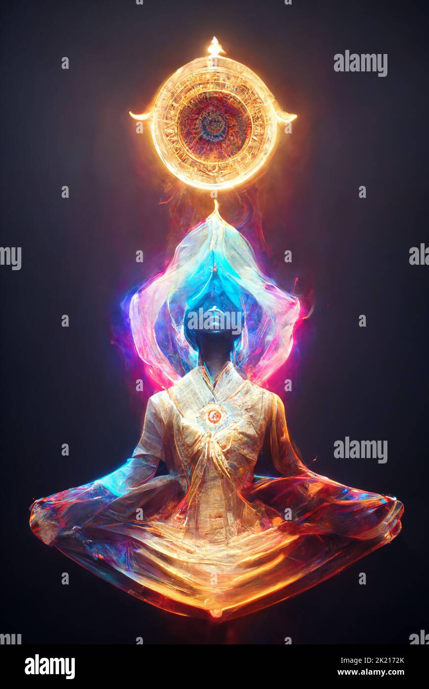 Concepto arte ilustración de la iluminación despertar espiritual a través  de la meditación Fotografía de stock - Alamy