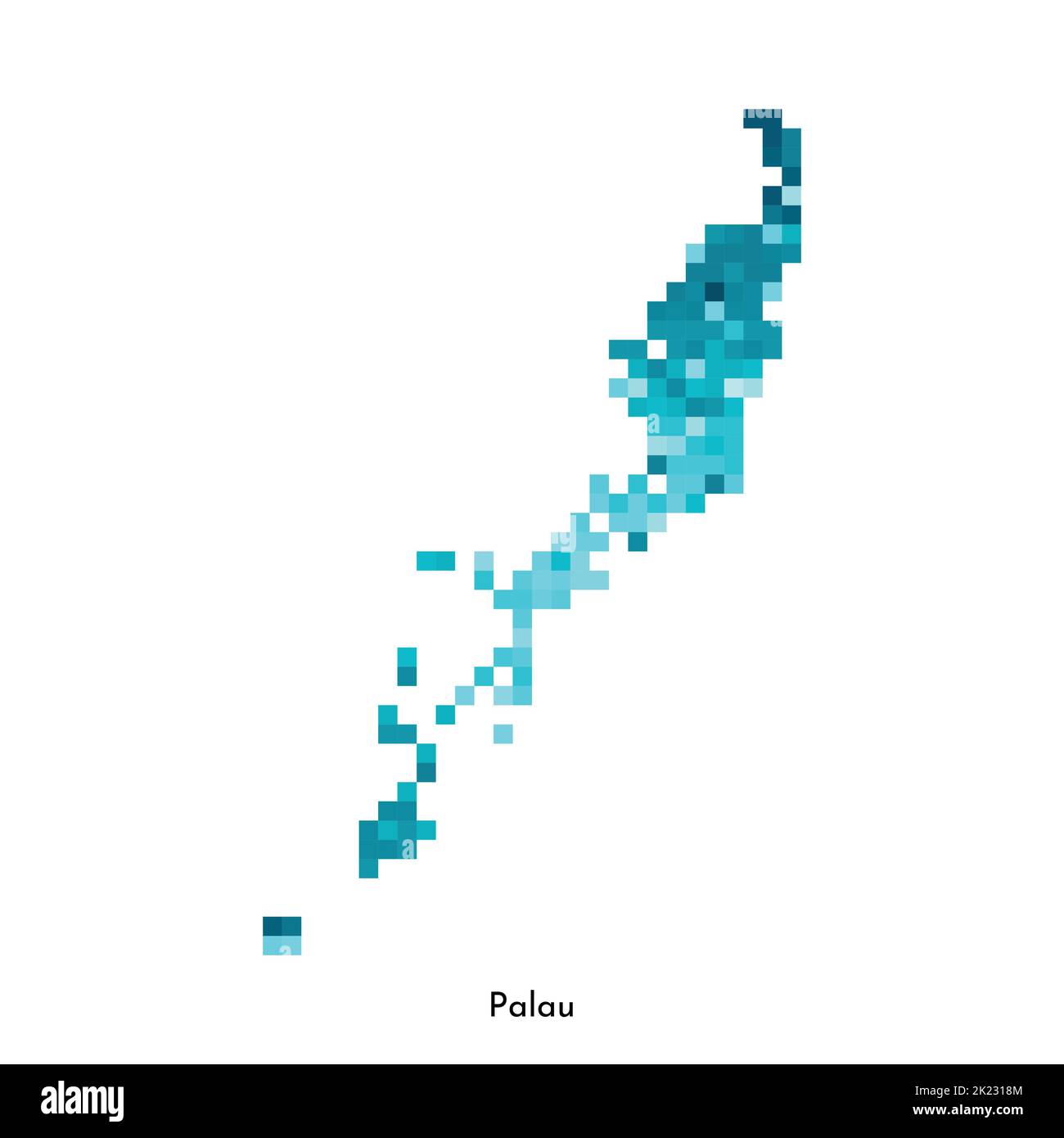 Ilustración geométrica aislada vectorial con forma azul helado simple del mapa de Palaos. Estilo gráfico de píxel para plantilla NFT. Logotipo punteado con textura en degradado para Ilustración del Vector