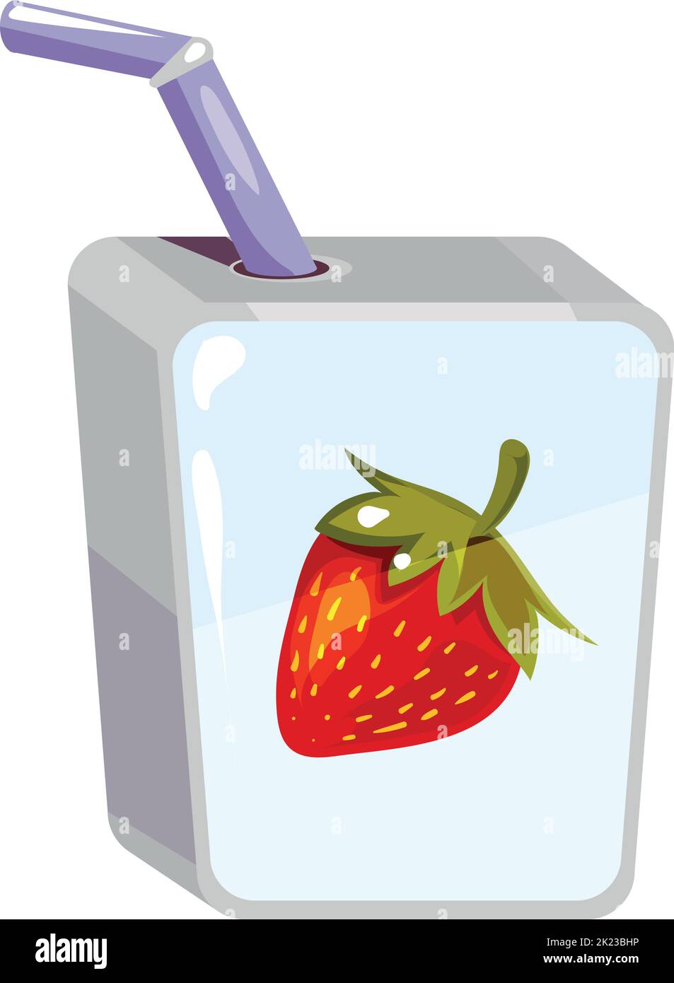 Caja de zumo de fresa con paja. Icono de bebida de dibujos animados Ilustración del Vector
