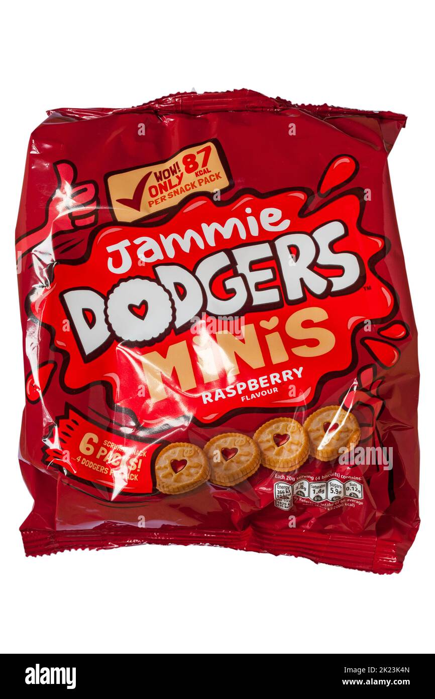 Jammie Dodgers Sabor de frambuesa Minis aislado sobre fondo blanco Foto de stock