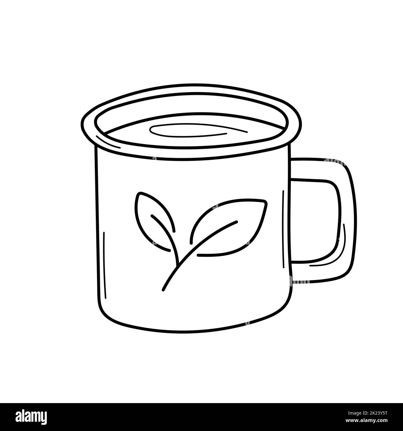 taza de café o té - libro para colorear. juego para niños ilustración de  dibujos animados vectoriales en blanco. dibujo de una hoja en una taza.  estado de ánimo de otoño. 13678686