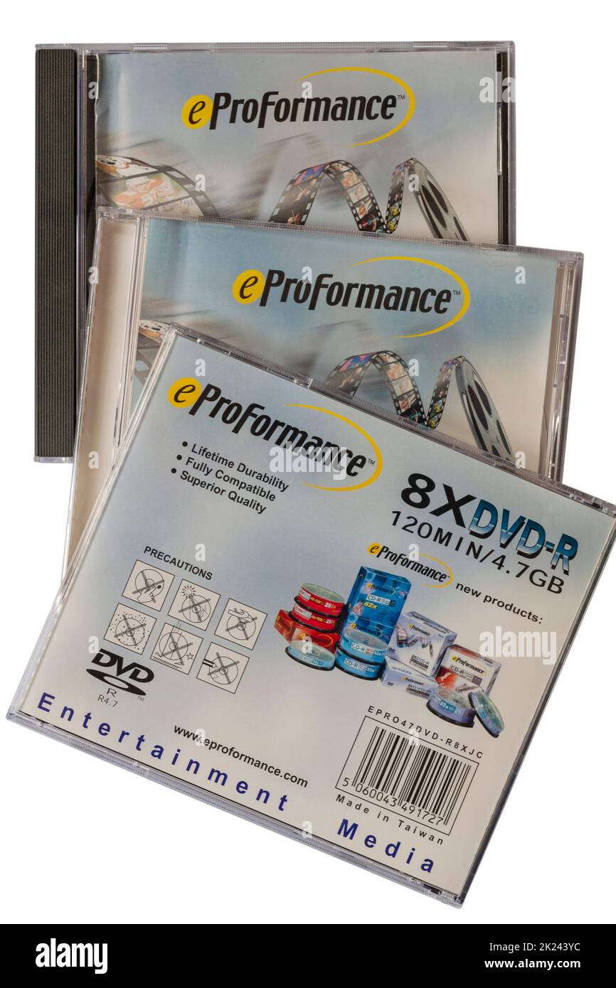 DVD de eProFormance aislados sobre fondo blanco Foto de stock