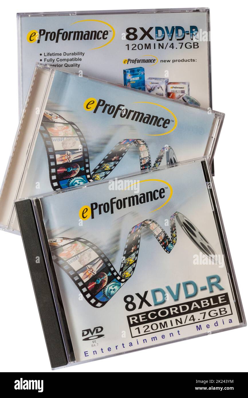 DVD de eProFormance aislados sobre fondo blanco Foto de stock