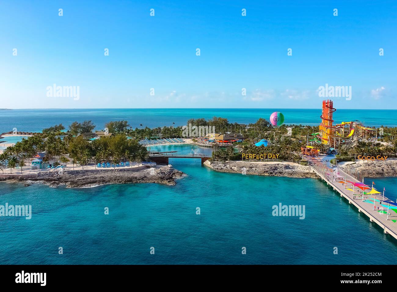Coco Cay, Bahamas 29 de abril de 2021 Una vista aérea de CocoCay, el