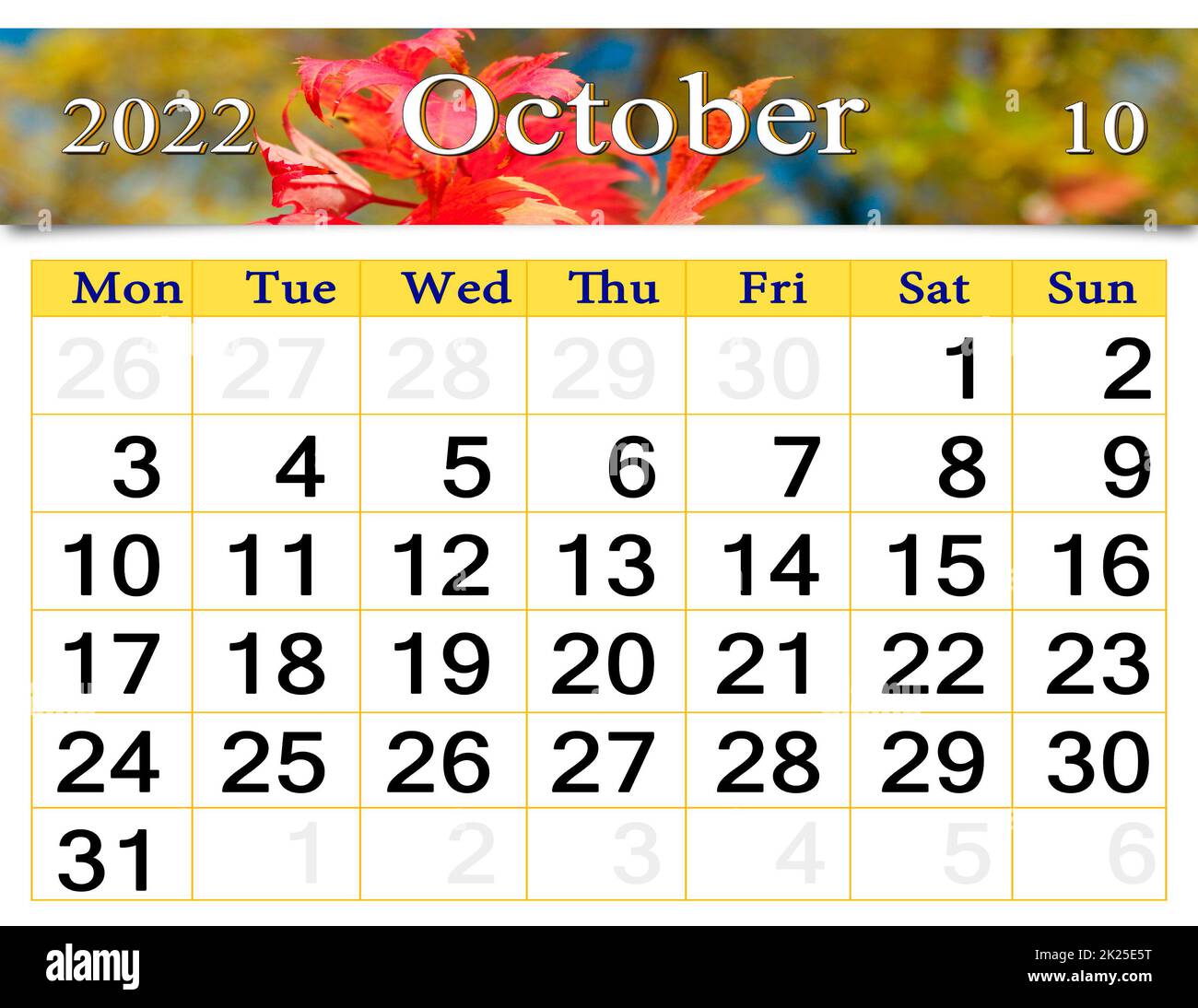 Calendario octubre 2022 Imágenes recortadas de stock - Alamy