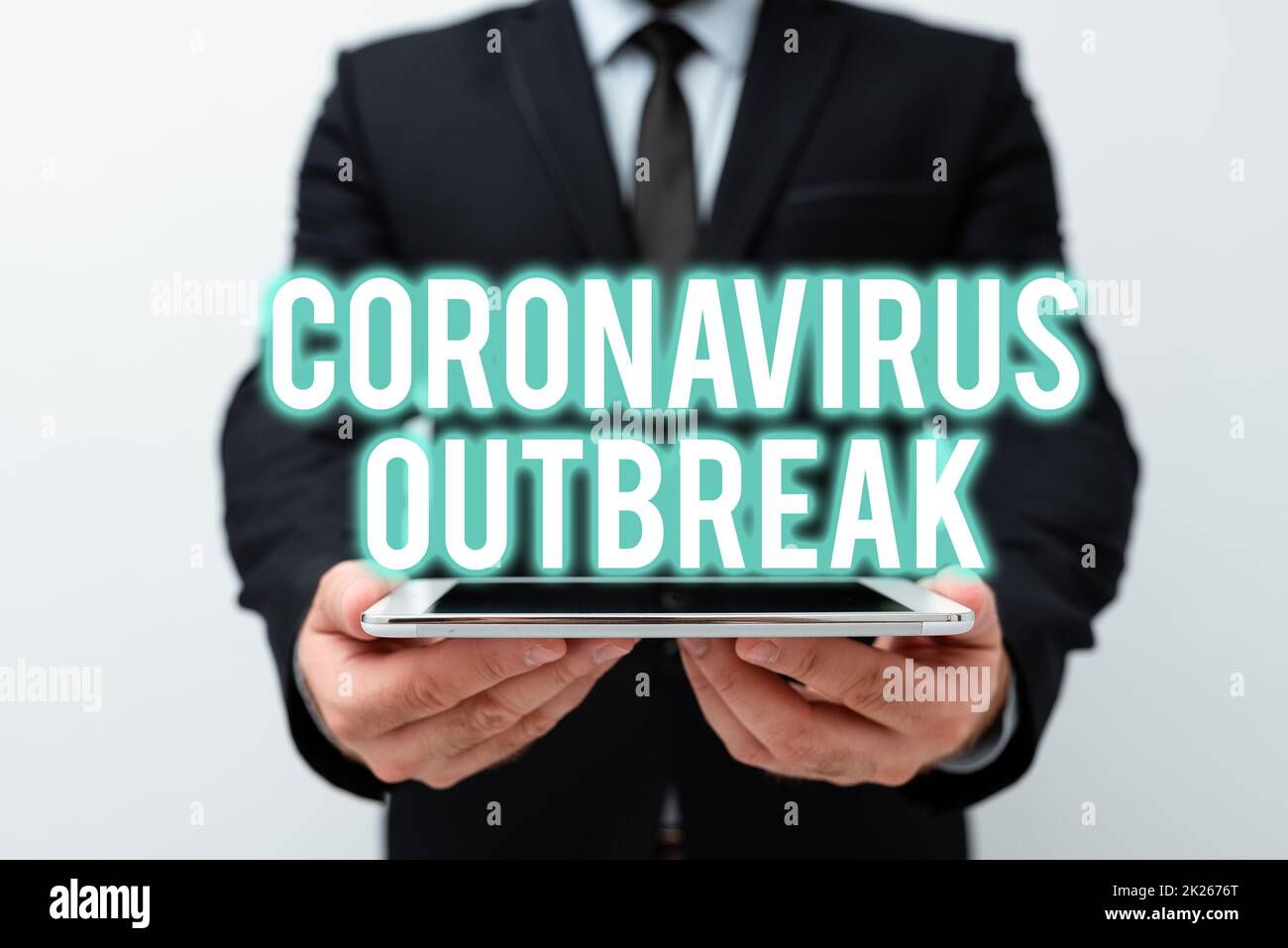 Título de texto que presenta el brote de coronavirus. Panorama empresarial Enfermedad infecciosa causada por recién descubierta COVID19 Presentación de nuevas ideas tecnológicas Discusión sobre la mejora tecnológica Foto de stock