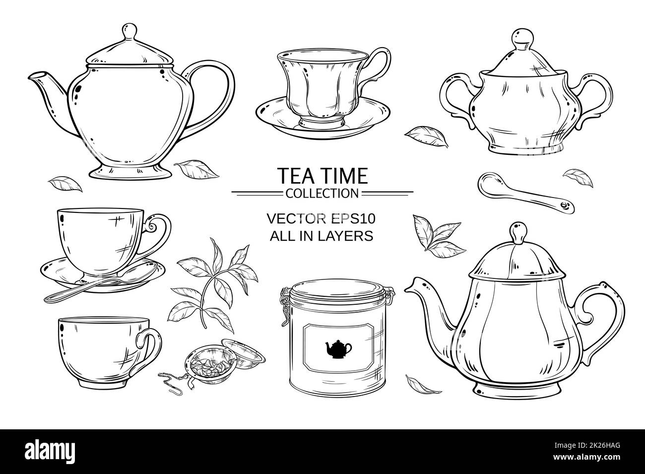 Libro para colorear de dibujar a mano para adulto. La hora del té. Tazas de  Té, frutas y flores Fotografía de stock - Alamy