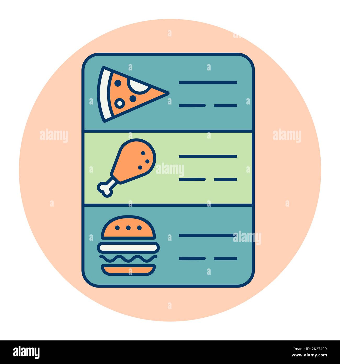 Icono de vector de menú de alimentos en línea Foto de stock