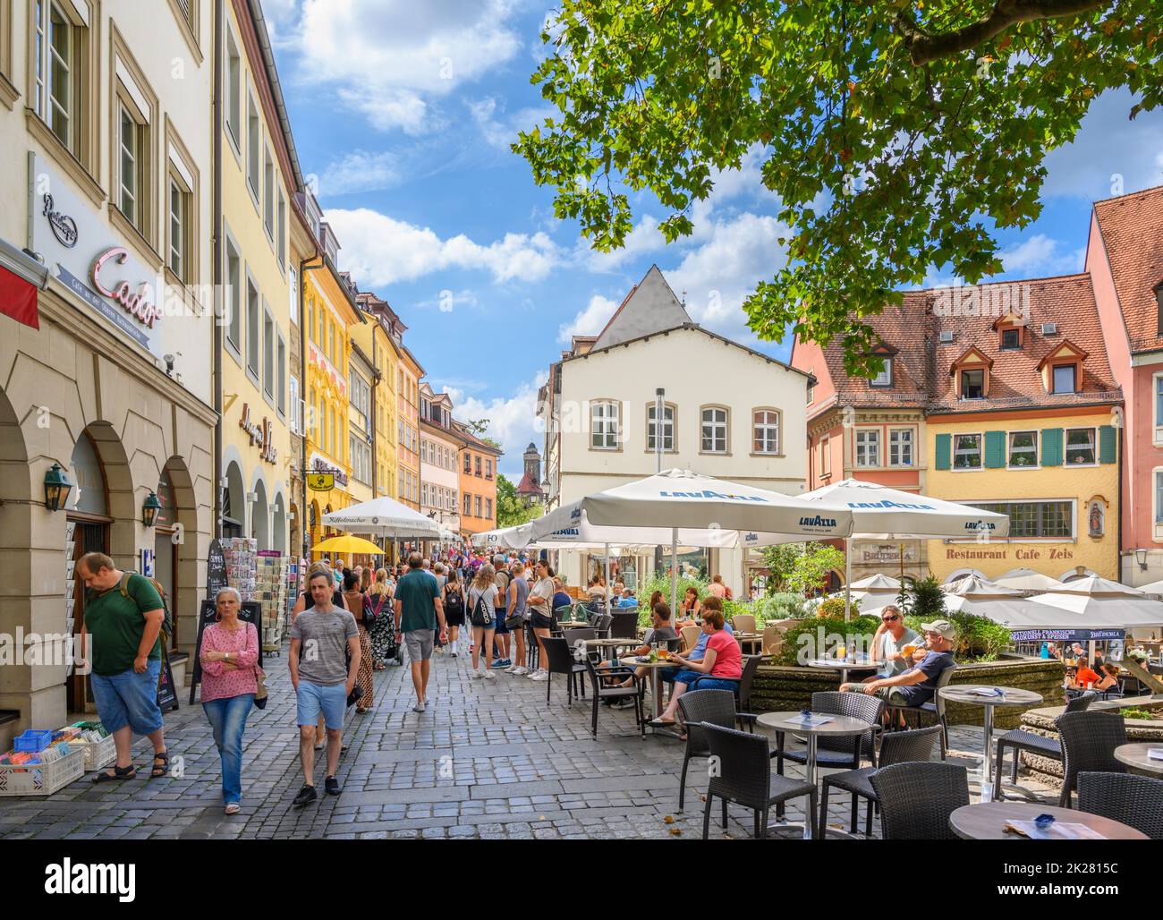 Cafeterías, bares y restaurantes en Obstmarkt, Bamberg, Baviera, Alemania Foto de stock
