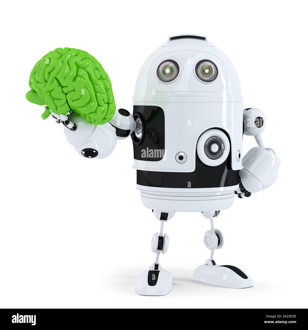 Robot sosteniendo cerebro verde. Concepto de tecnología Foto de stock