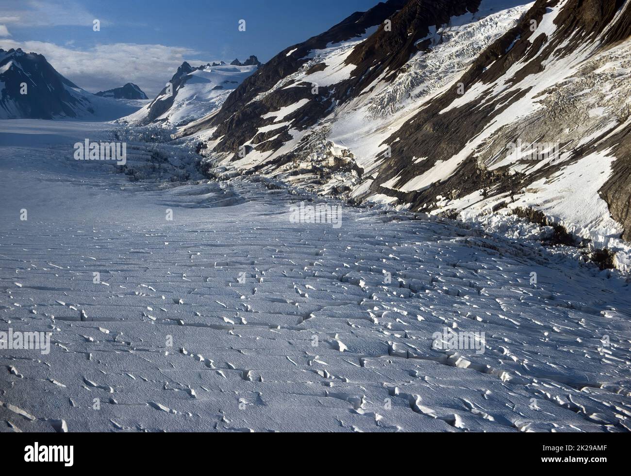 Altos orígenes de un glaciar alpino Foto de stock