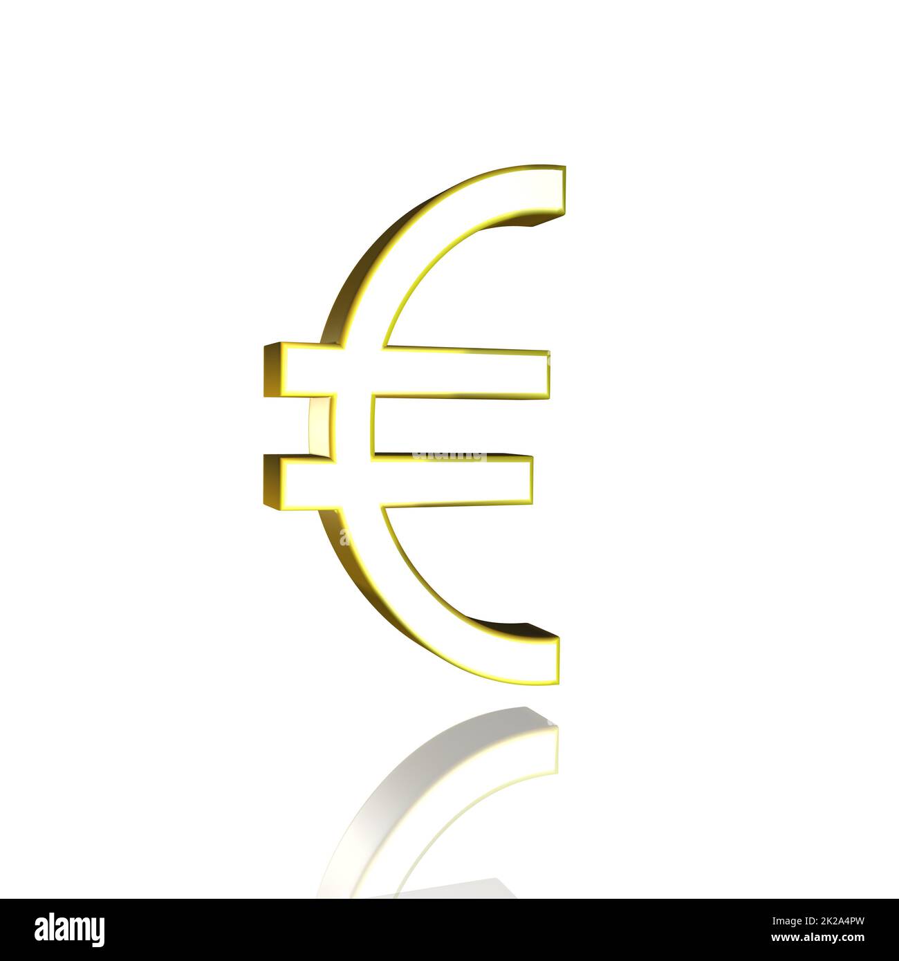 Símbolo de euro en amarillo, oro sobre fondo blanco como ilustración 3D, representación 3D Foto de stock