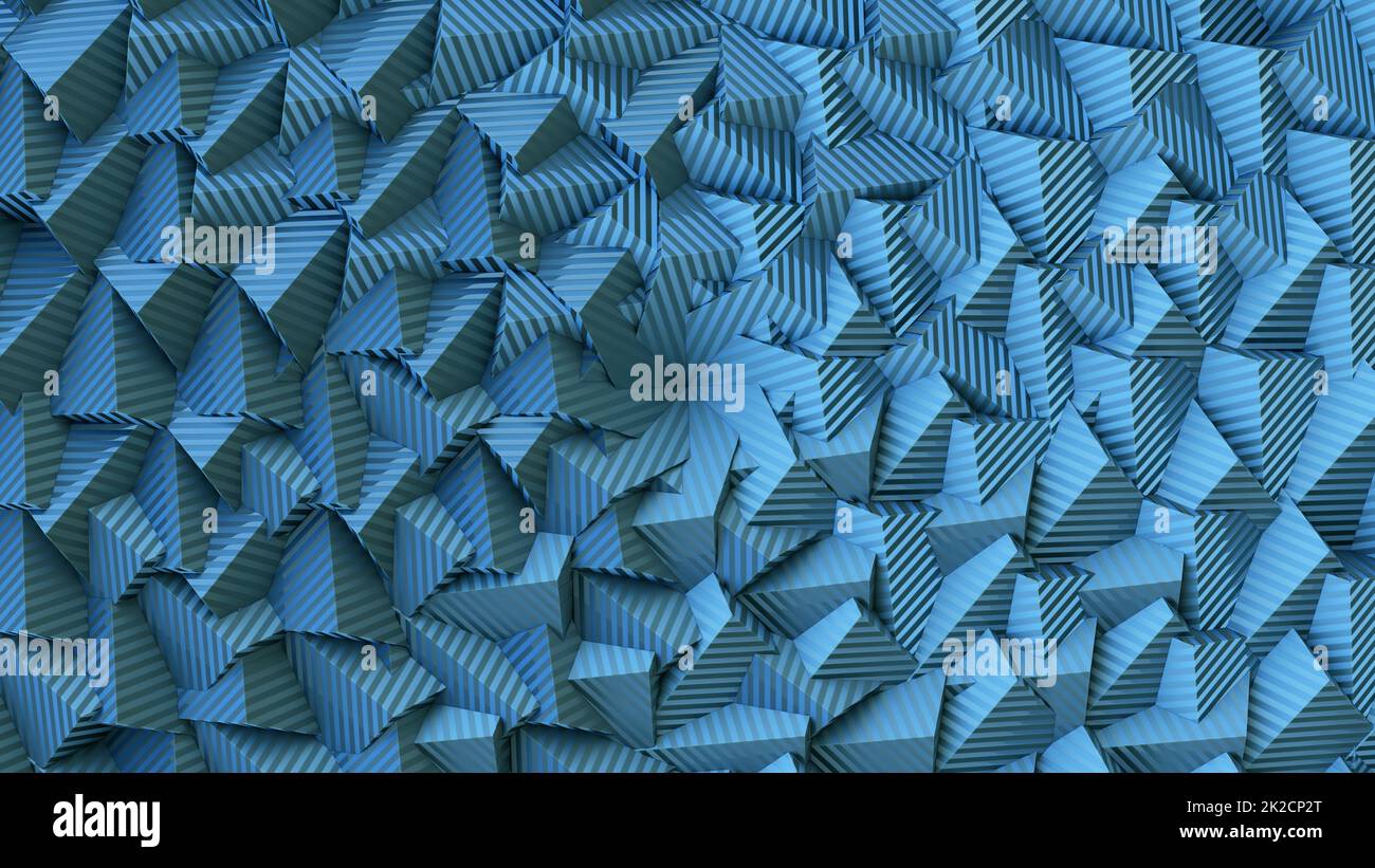 Cubos y líneas Cubismo cuadrado fondo tridimensional azul relieve pared 3D ilustración Foto de stock