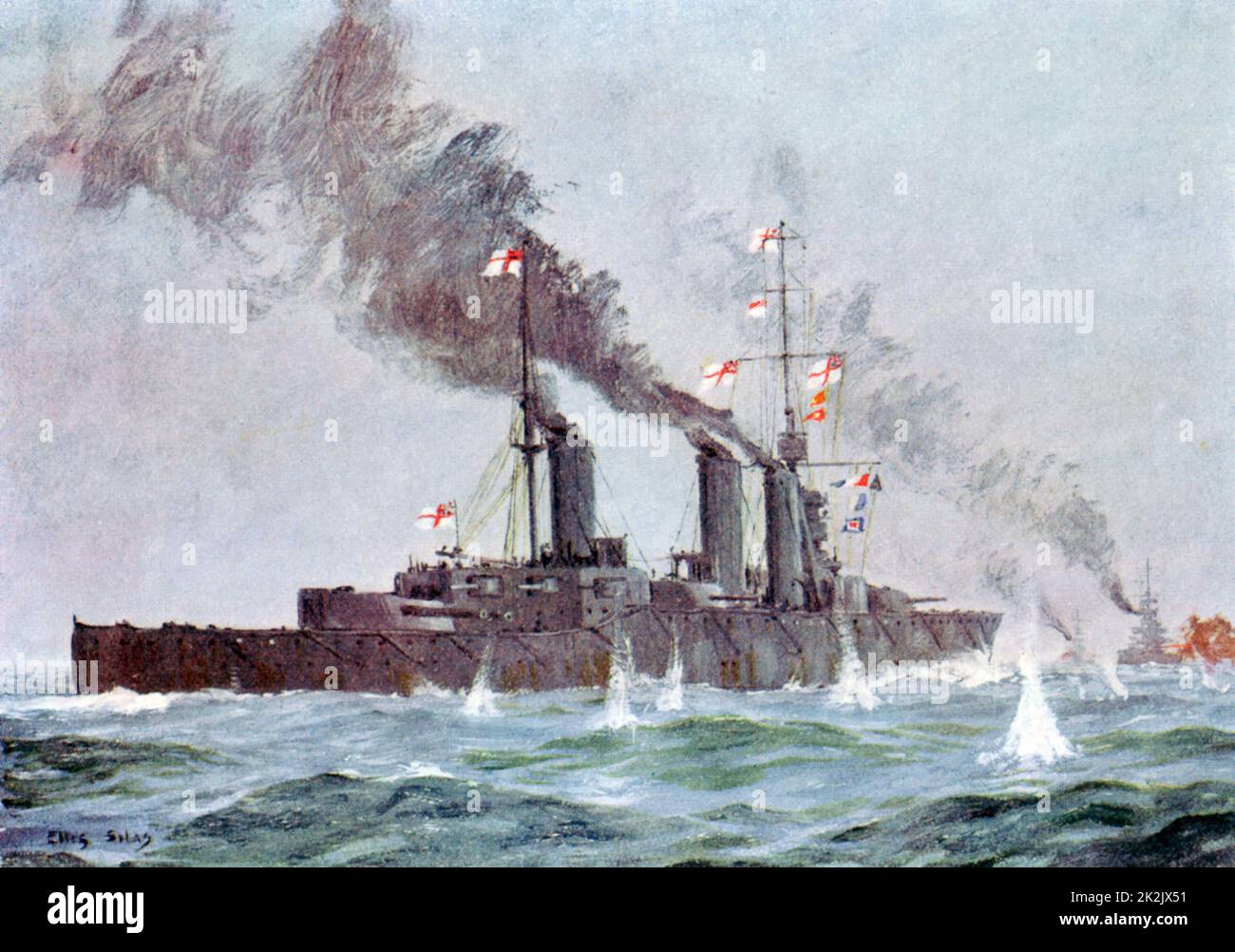 La Batalla de Jutlandia el 31 de mayo - 1 de junio de 1916 (también llamada Batalla de Skagerrak) flota británica bajo Jellicoe serrar flotas alemana bajo Scheer, pero la batalla no está completamente unido. Crucero de batalla HMS 'León' que entran en acción. Foto de stock