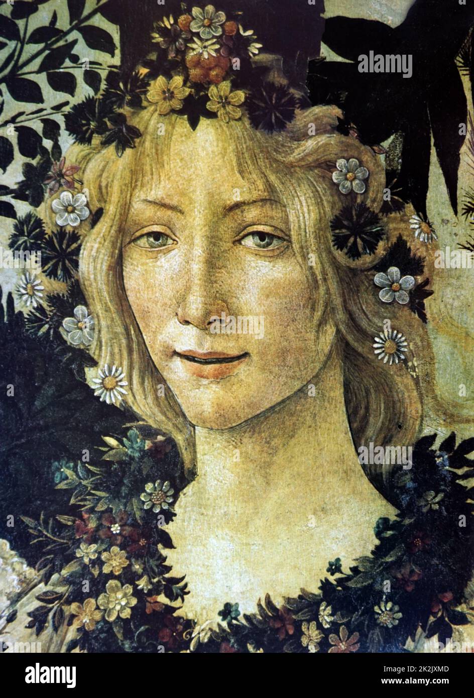 Detalle de la pintura "Primavera" representa a la diosa Flora por Sandro Botticelli (1445-1510), pintor italiano de principios del Renacimiento. Fecha del siglo XV. Foto de stock