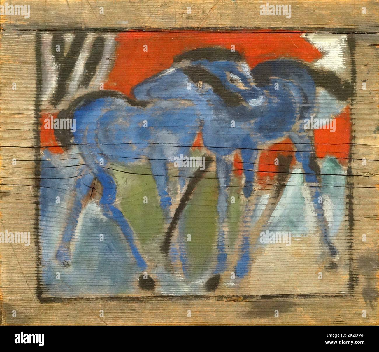 Los potros azul (Imprimir en panel) por Franz Marc (1880-1916), pintor y grabador alemán, una de las figuras clave del movimiento expresionista alemán. Foto de stock