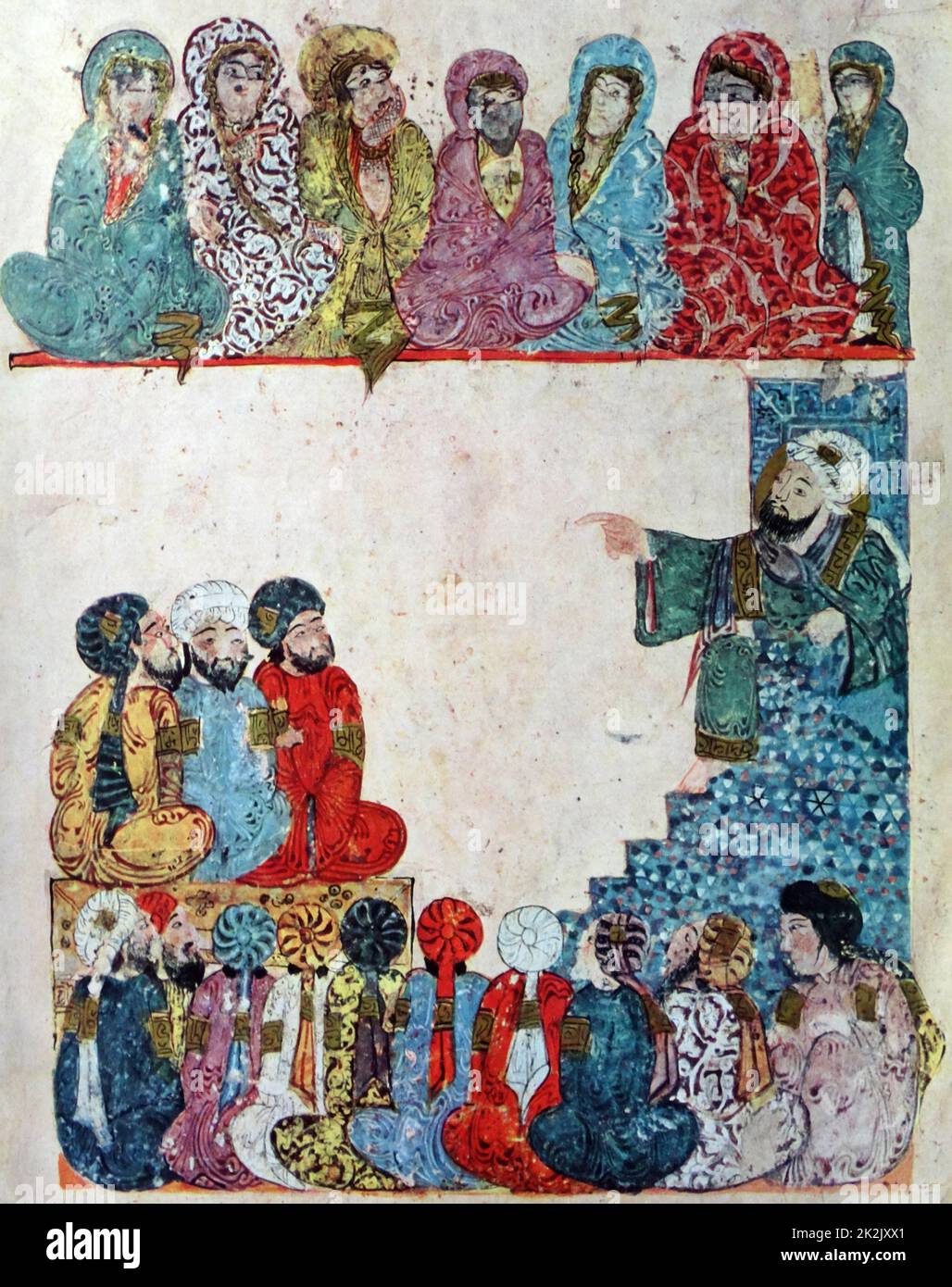 Abu Zayd predicación; Ilustración de la Maqamat de al-Hariri, Bibliothèque nationale de France, manuscrito árabe 5847, 1237AD. Folio 58 verso: maqama 21. Foto de stock