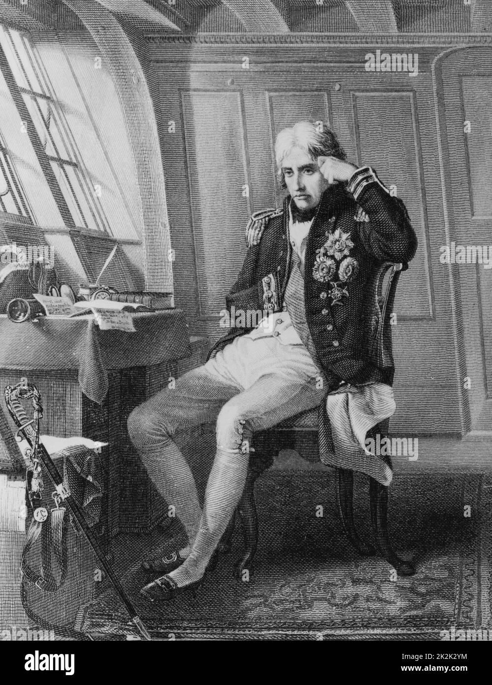 Vicealmirante británico Horatio Nelson, oficial de la Marina Real. Grabado fechado en 1873 Foto de stock