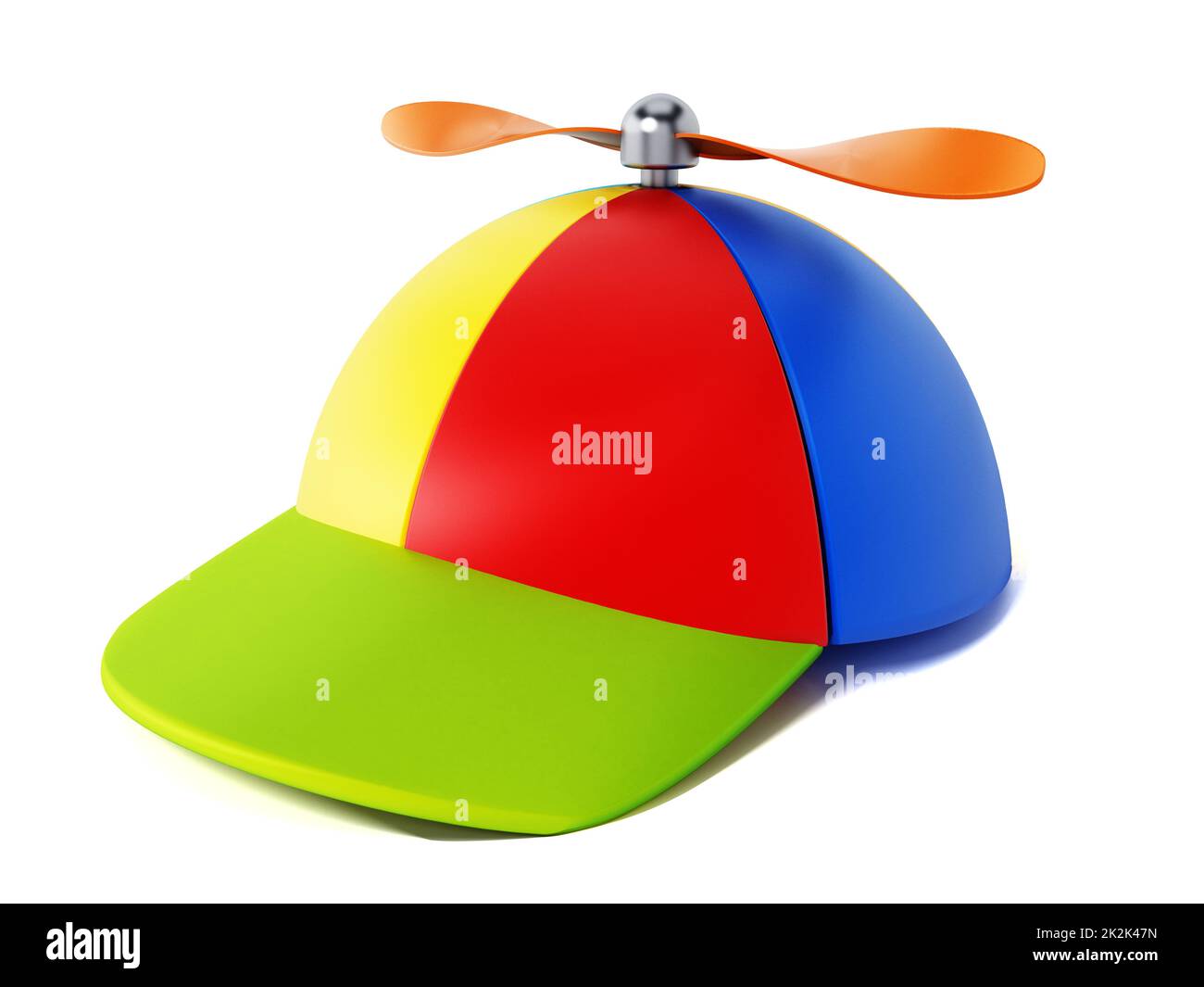 Sombrero multicolor con hélice aislada sobre fondo blanco. Ilustración 3D Foto de stock