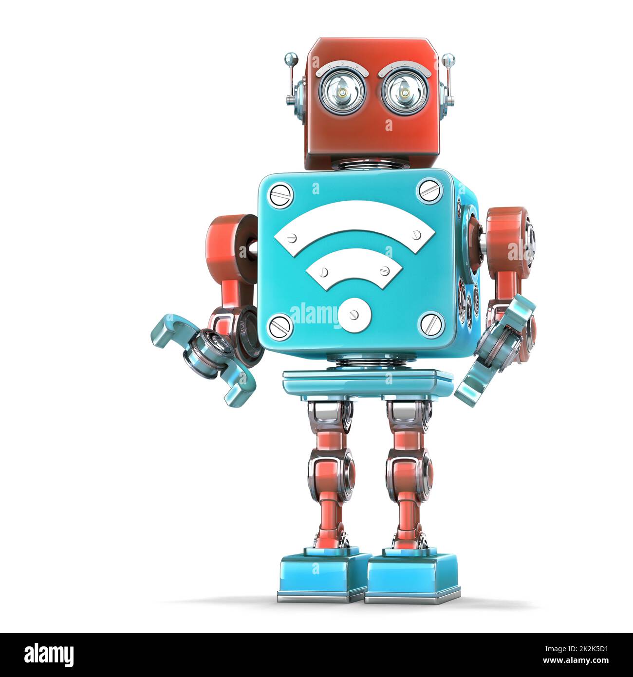 Robot clásico con señal Wi-Fi. Concepto de tecnología. Isloated. Contiene el trazado de recorte Foto de stock