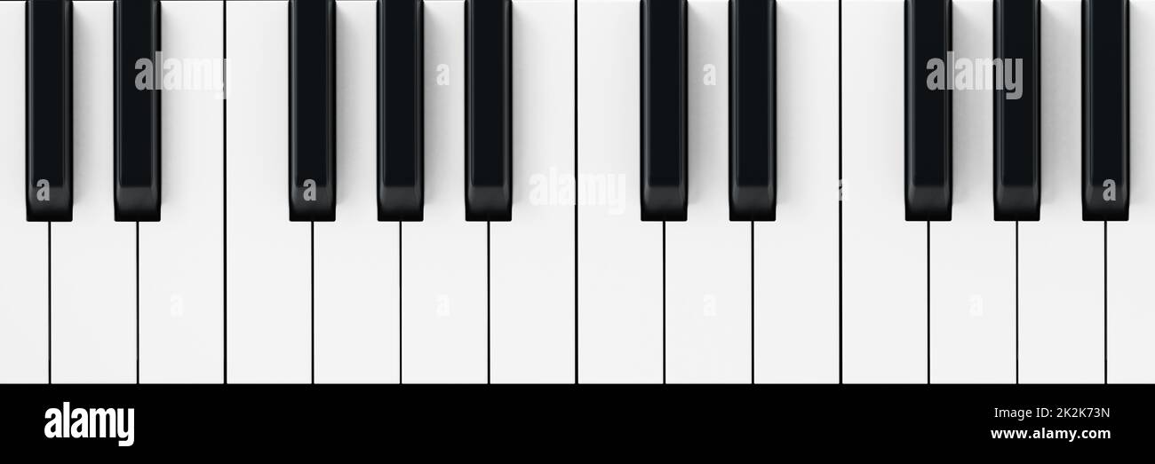 Fondo blanco y negro de teclas de piano. Ilustración 3D Foto de stock