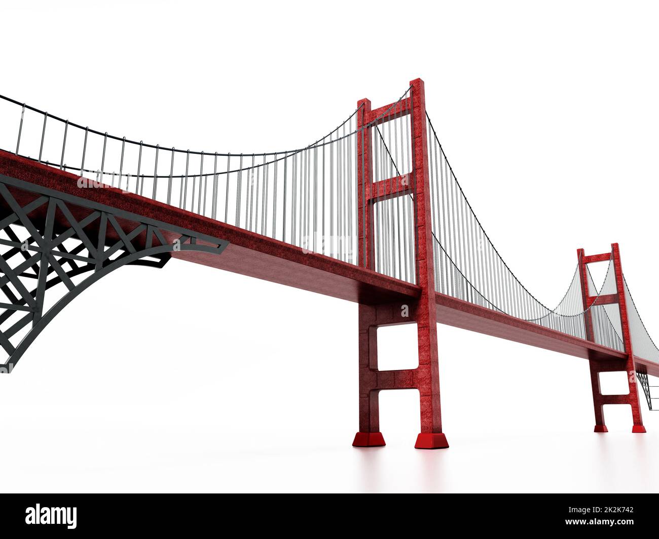 Puente colgante aislado sobre fondo blanco. Ilustración 3D Foto de stock