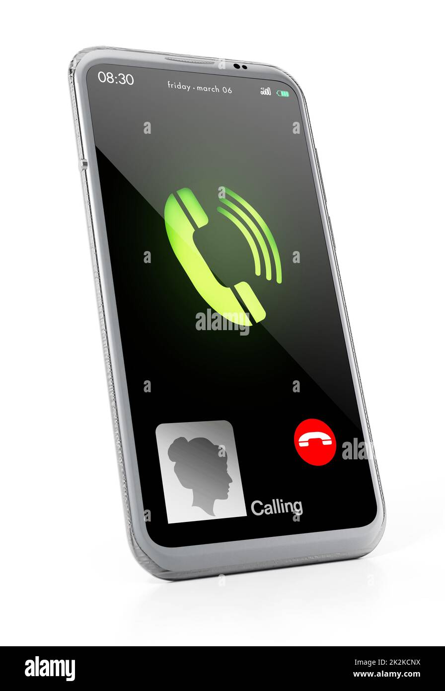 Pantalla de llamada e iconos ficticios del smartphone. Ilustración 3D Foto de stock