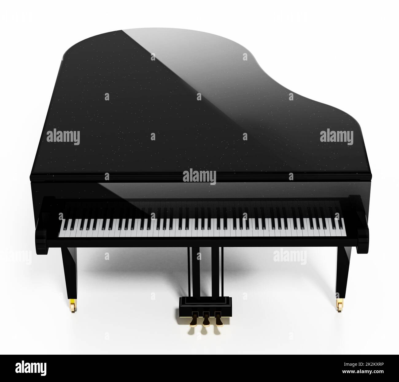 Piano de cola genérico aislado sobre fondo blanco. Ilustración 3D. Ilustración 3D Foto de stock