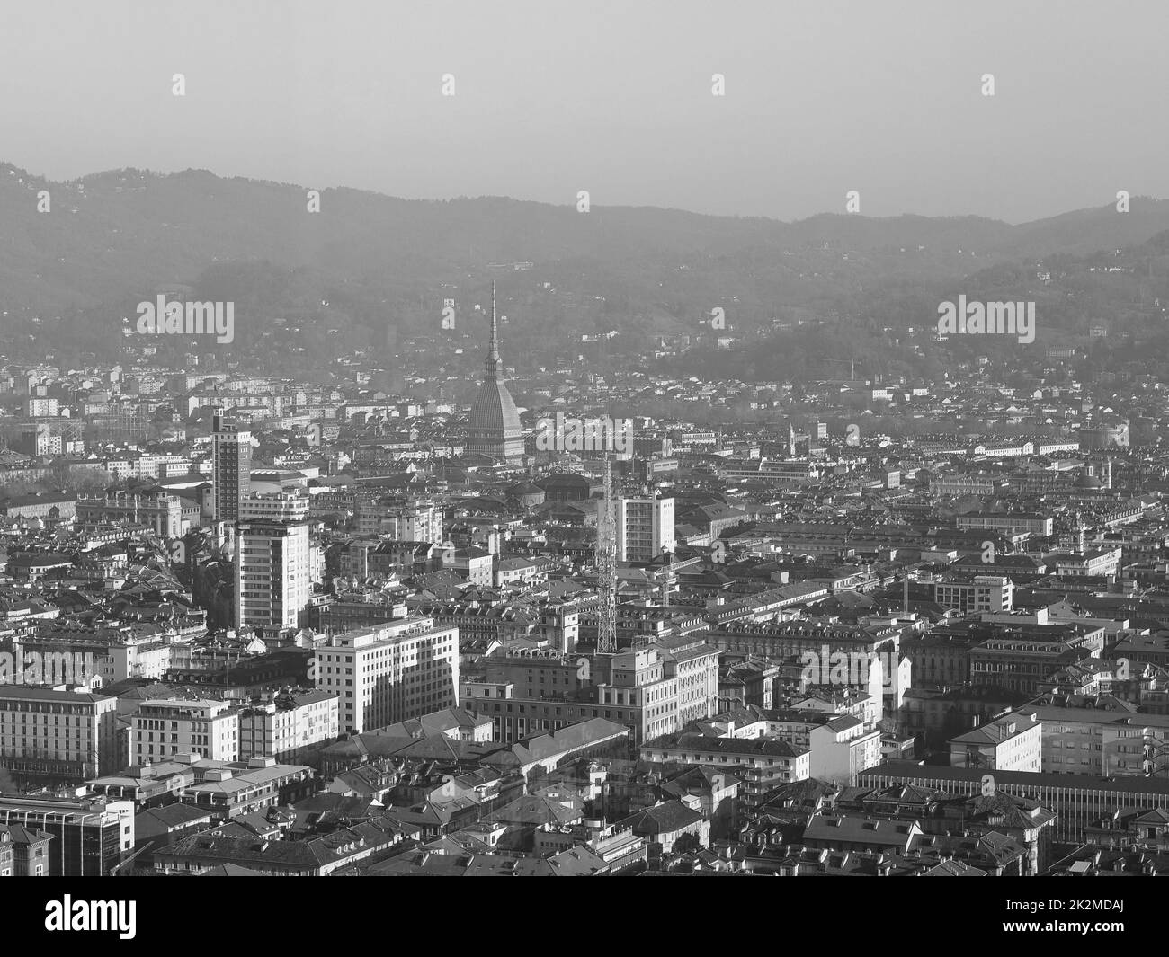 Vista aérea de Turín en blanco y negro Foto de stock